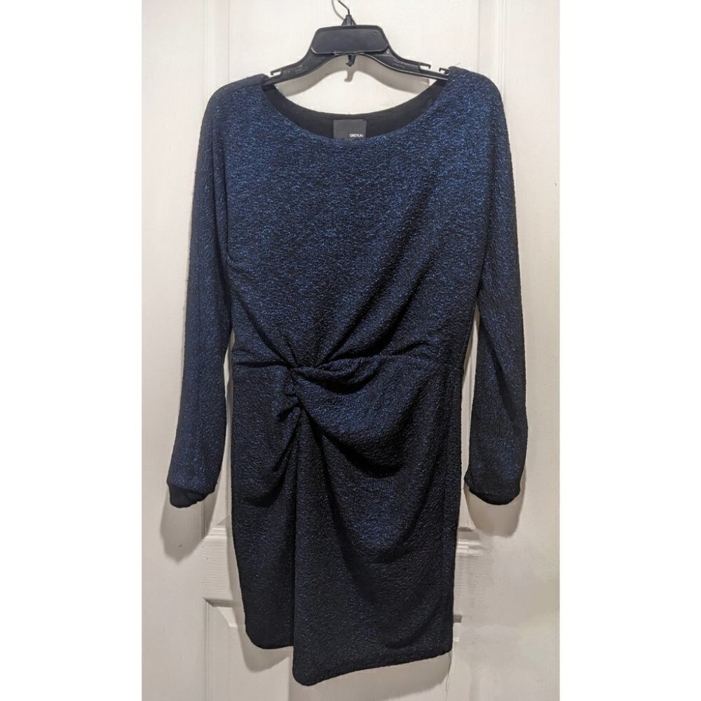 GREYLIN | Gathered waist lurex dress in metallic blue